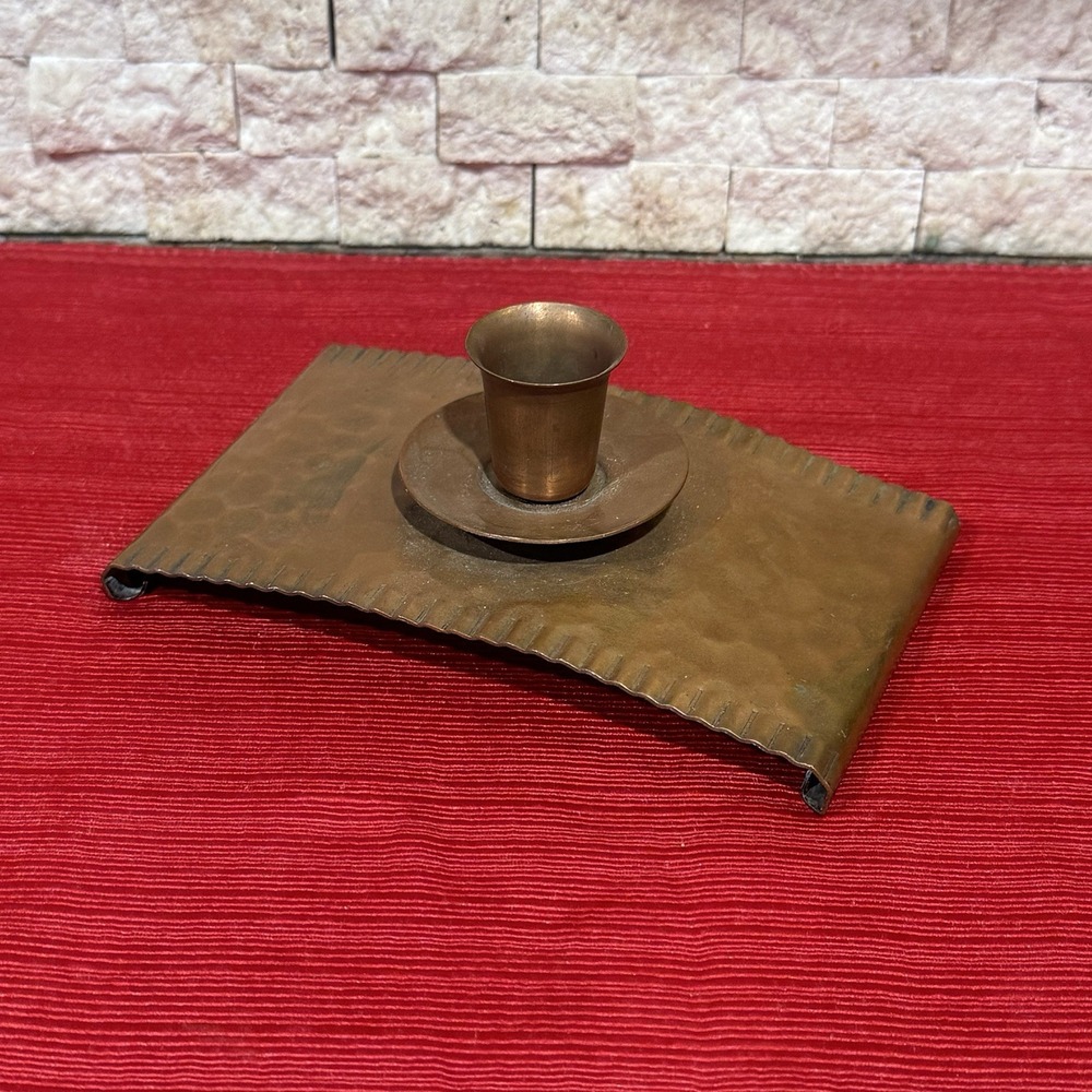 Vintage Hammered Copper Chamberstick Candle Holder Hand Crafted